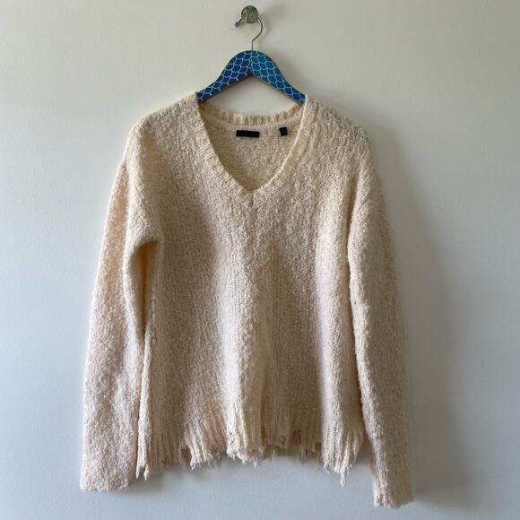 ATM ANTHONY THOMAS MELILLO Chenille Destroyed Ivory V-Neck Sweater Size Small - Picture 9 of 9